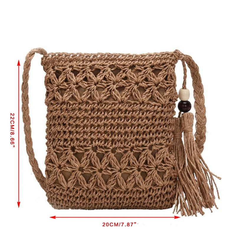 Boho Woven Straw Bag – Crochet Crossbody & Clutch