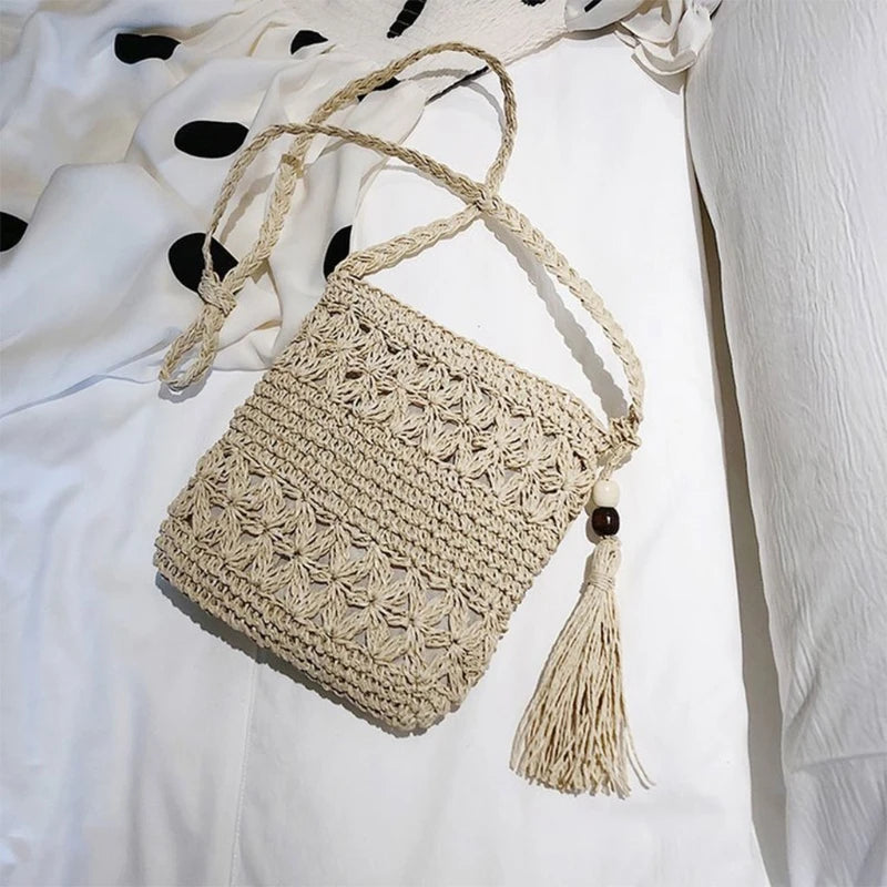Boho Woven Straw Bag – Crochet Crossbody & Clutch