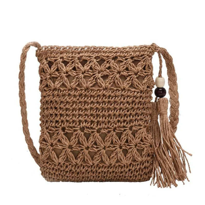 Boho Woven Straw Bag – Crochet Crossbody & Clutch
