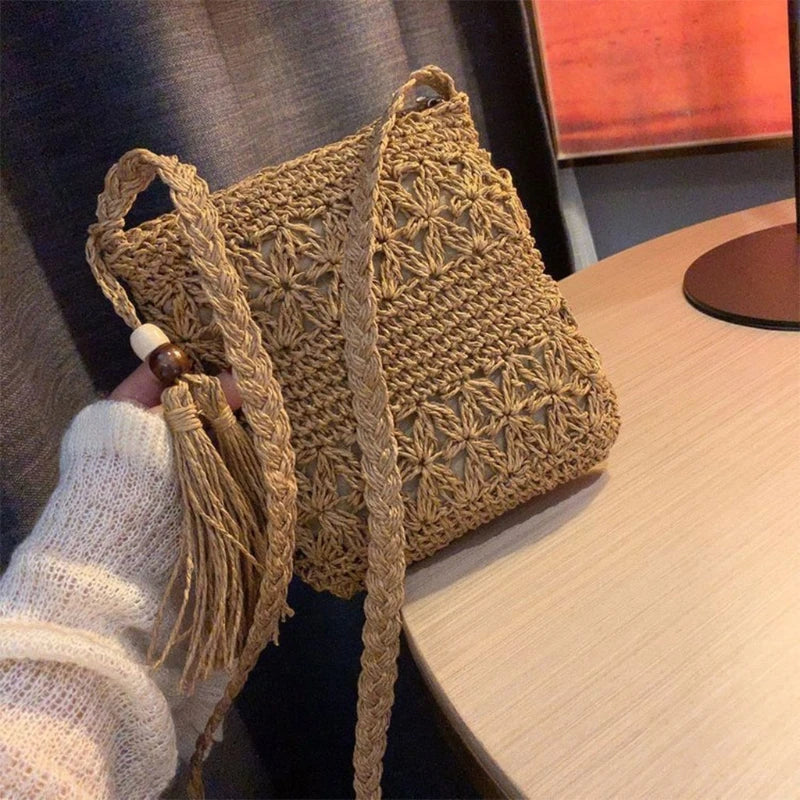 Boho Woven Straw Bag – Crochet Crossbody & Clutch