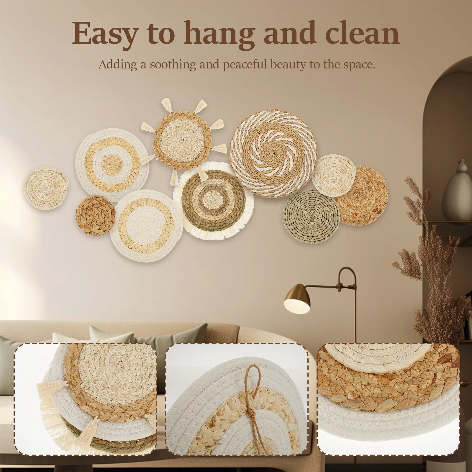 Boho Woven Basket Wall Decor – Macramé Art Set (9–10 PCS)