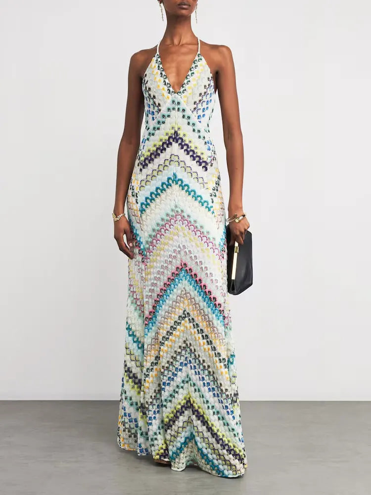 Women’s Crochet Halter Maxi Dress – Summer Knitwear