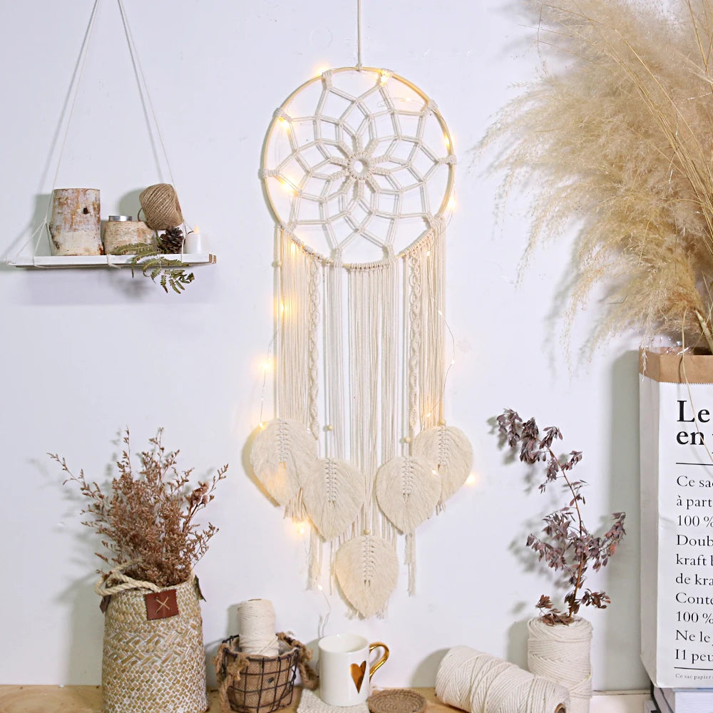 Macramé Dream Catcher – Boho Leaf Wall Decor