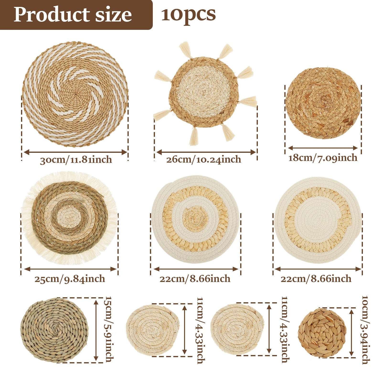 Boho Woven Basket Wall Decor – Macramé Art Set (9–10 PCS)