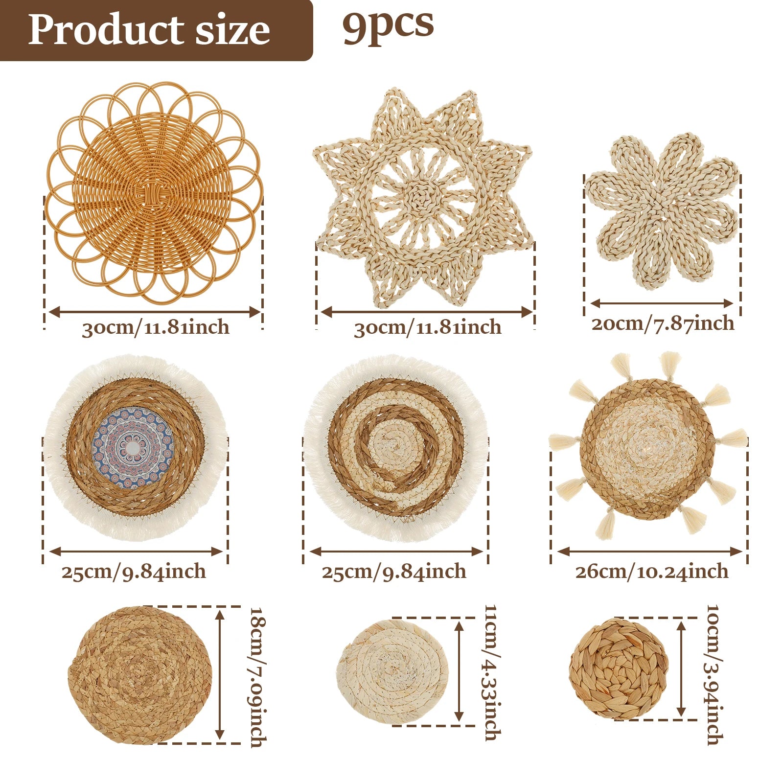 Boho Woven Basket Wall Decor – Macramé Art Set (9–10 PCS)