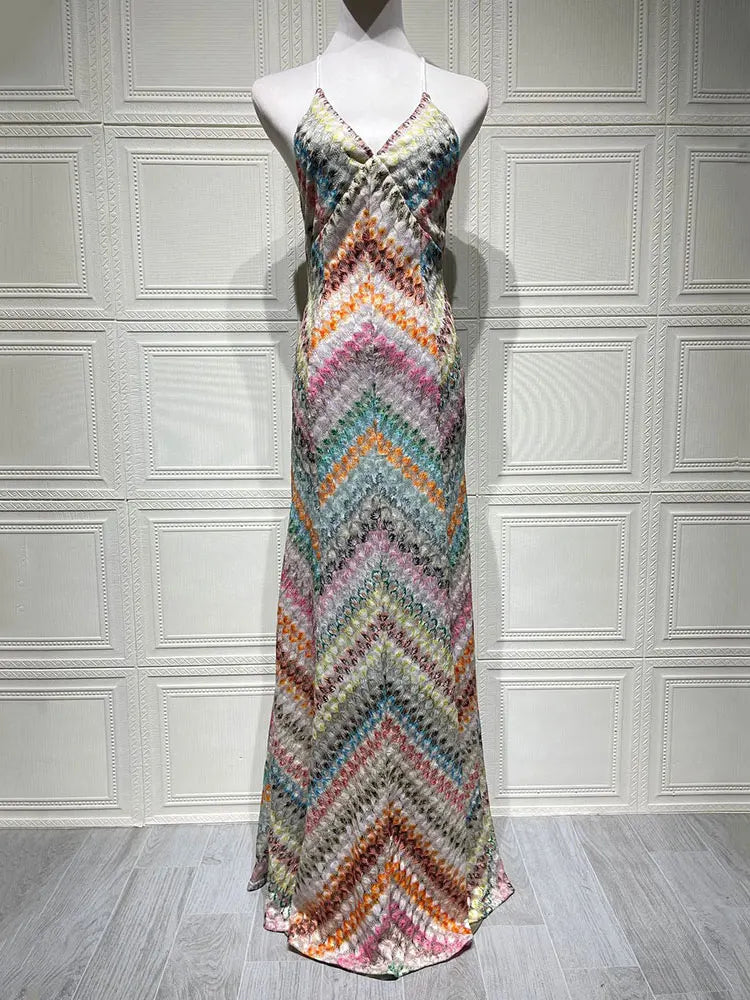 Women’s Crochet Halter Maxi Dress – Summer Knitwear