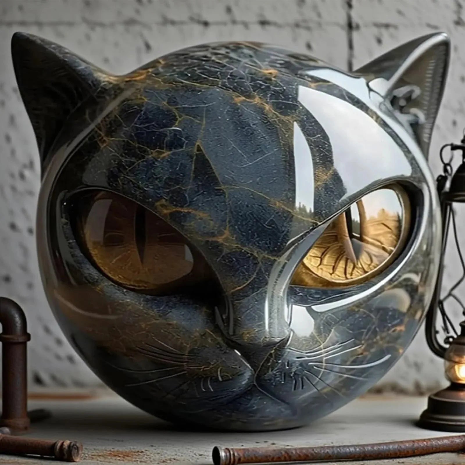 Black Cat Stone Decor