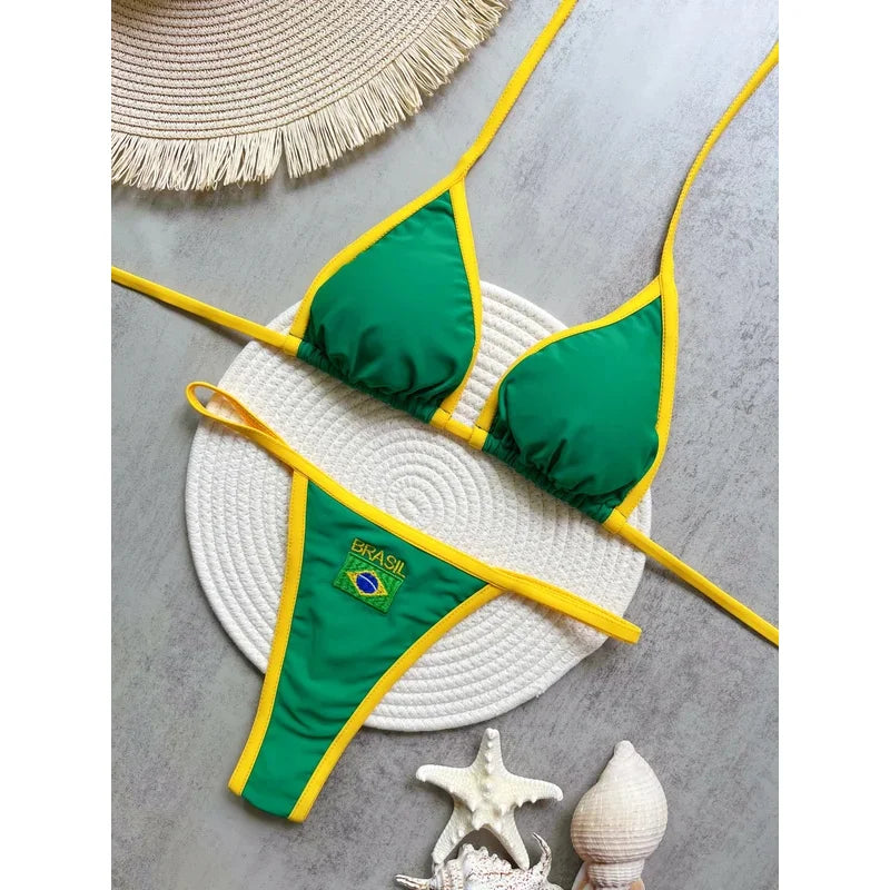 Brazil Flag Embroidered Bikini Set