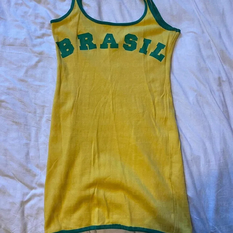 Y2K Letter Print Spaghetti Strap Dress