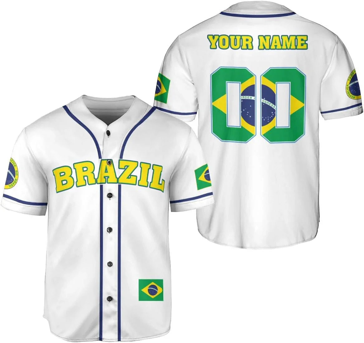 Brazil Flag & Coat of Arms Baseball Shirt