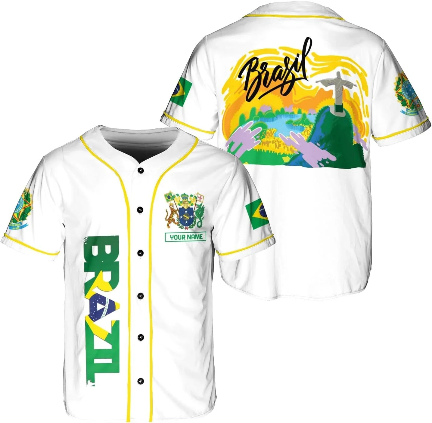 Brazil Flag & Coat of Arms Baseball Shirt