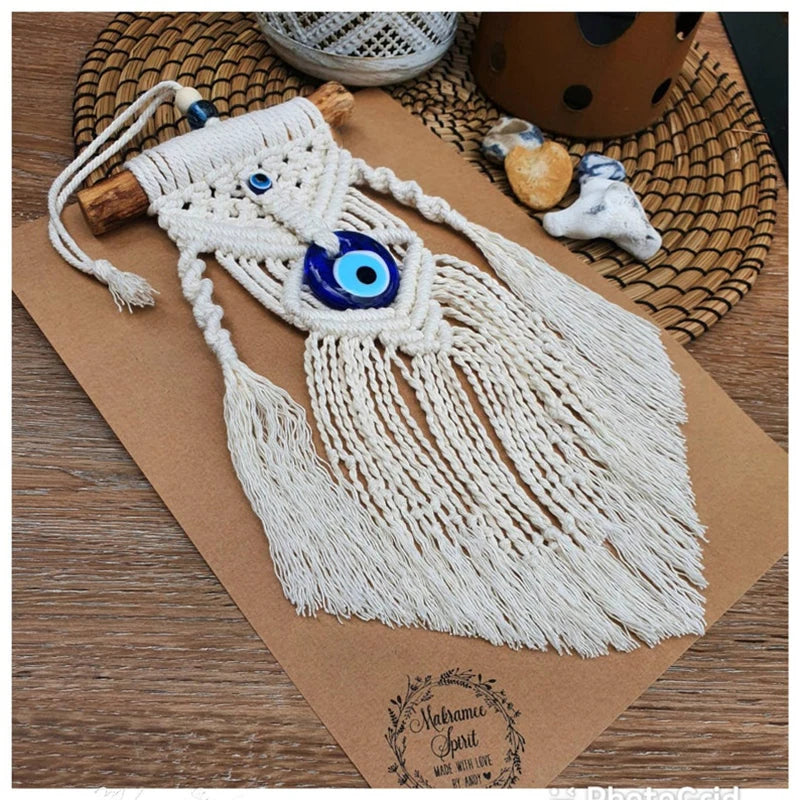 Macramé Evil Eye Wall Hanging – Handmade Boho Decor