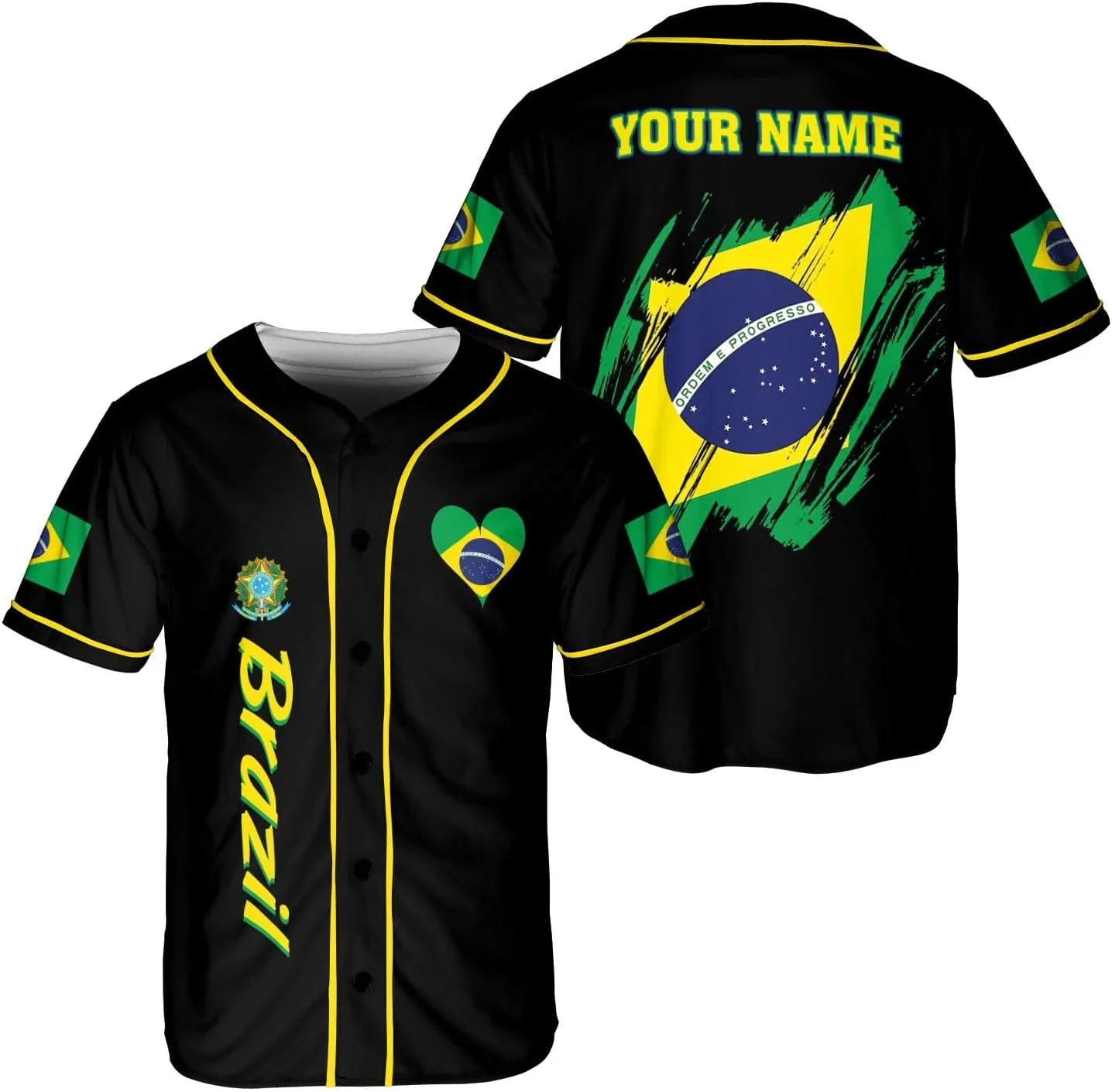 Brazil Flag & Coat of Arms Baseball Shirt