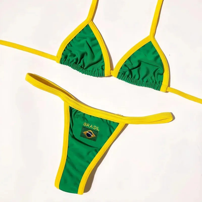 Brazil Flag Embroidered Bikini Set
