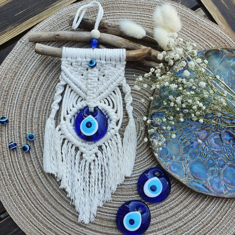 Macramé Evil Eye Wall Hanging – Handmade Boho Decor