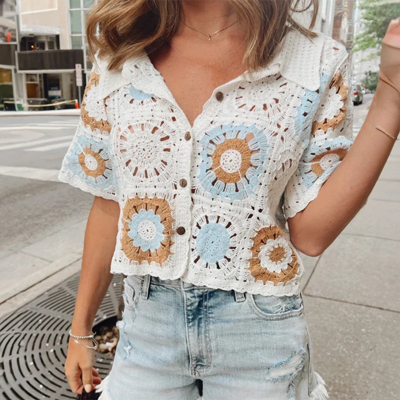 Granny Square Crochet Crop Cardigan – Summer Boho Top