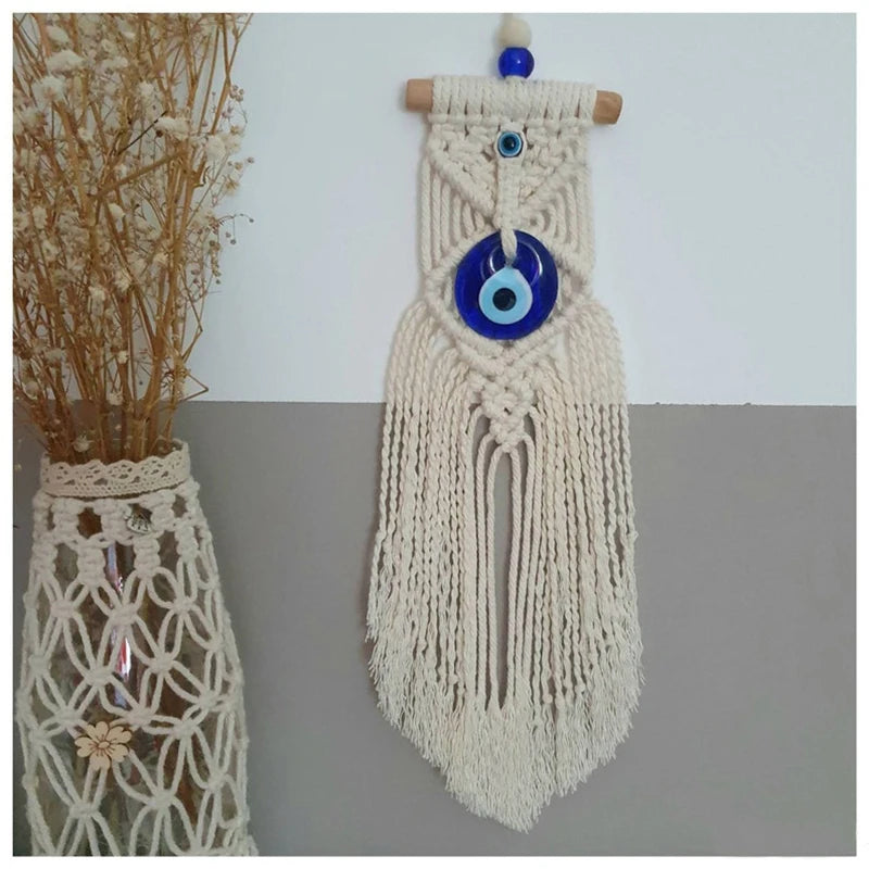 Macramé Evil Eye Wall Hanging – Handmade Boho Decor