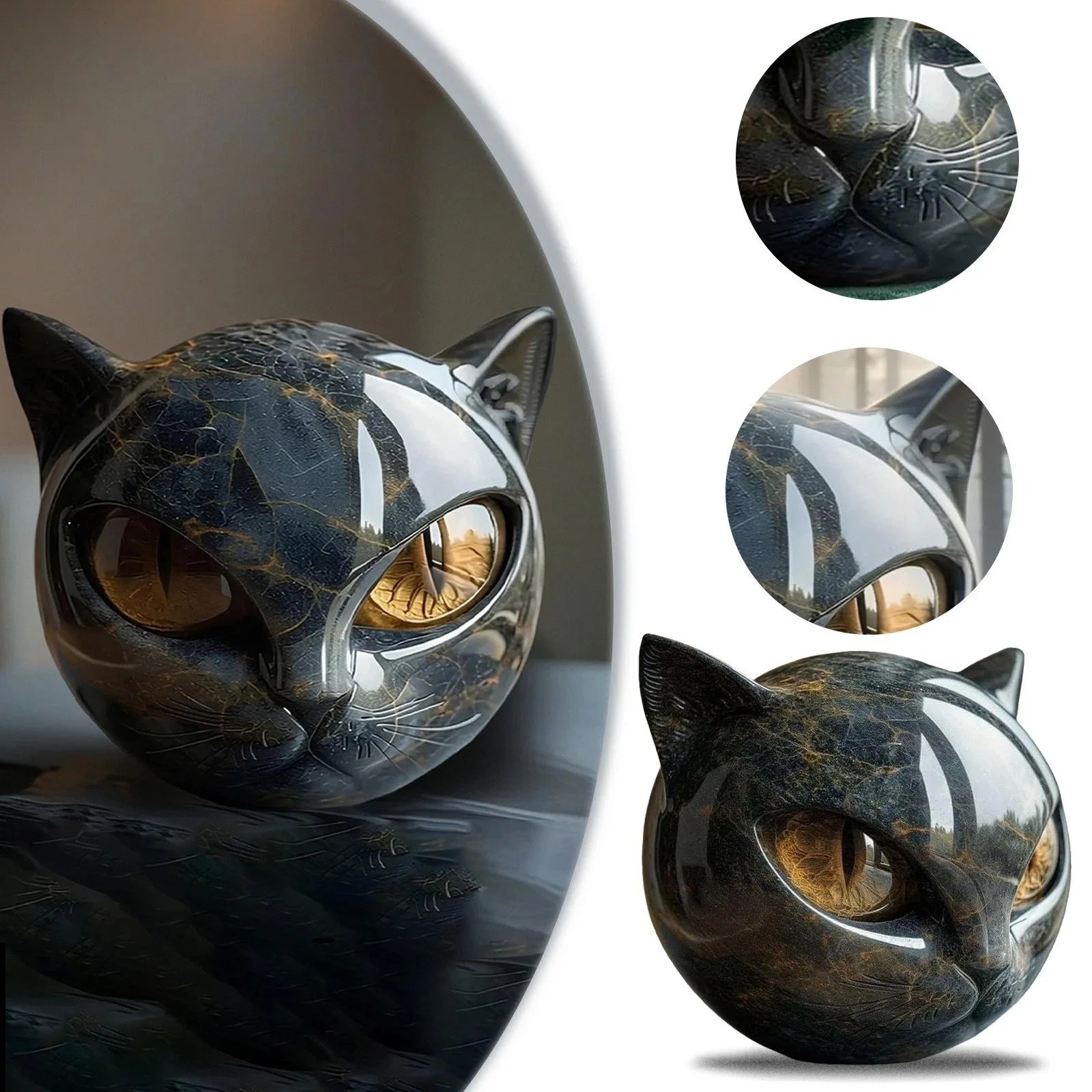 Black Cat Stone Decor