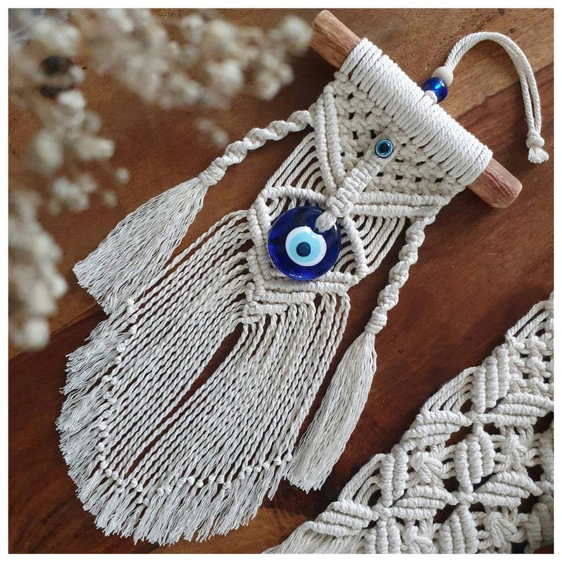 Macramé Evil Eye Wall Hanging – Handmade Boho Decor