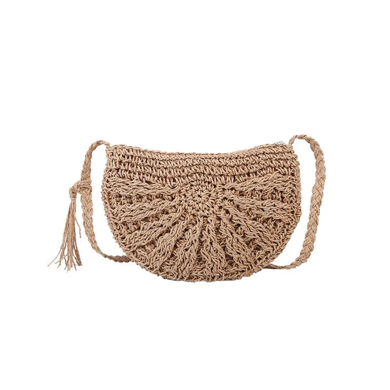 Half Moon Straw Bag – Handmade Boho Crossbody
