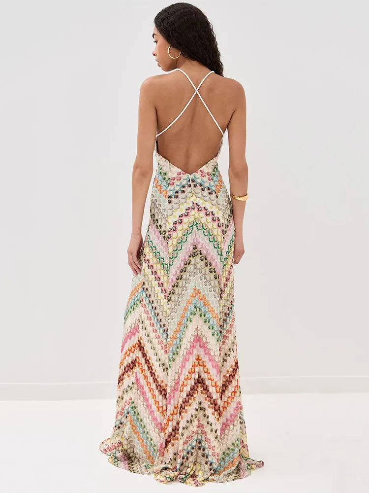 Women’s Crochet Halter Maxi Dress – Summer Knitwear