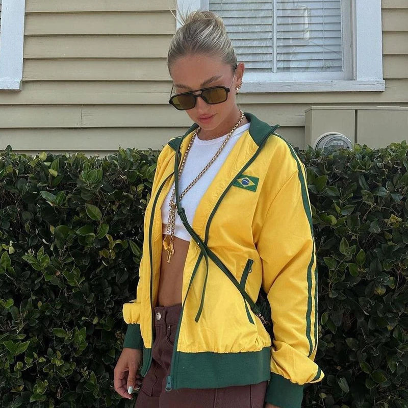 Brazilian Yellow Y2K Zip Hoodie