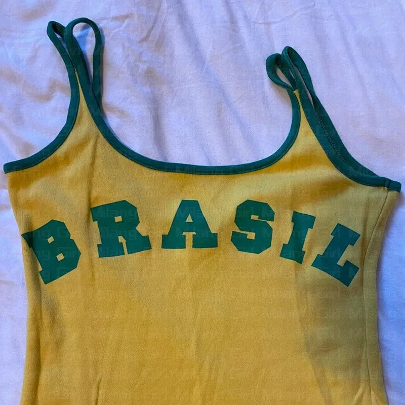 Y2K Letter Print Spaghetti Strap Dress