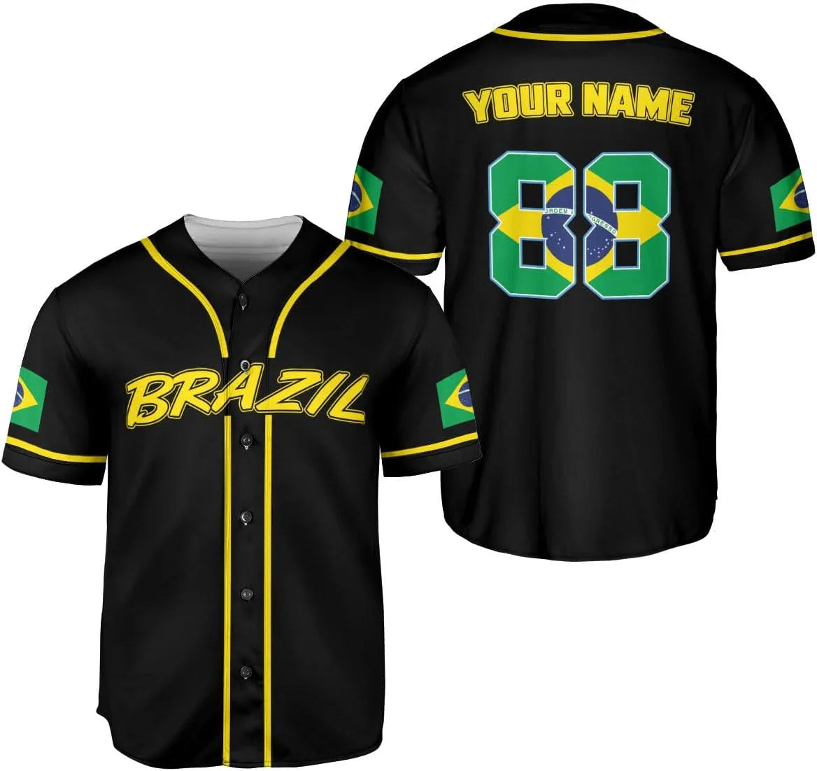 Brazil Flag & Coat of Arms Baseball Shirt