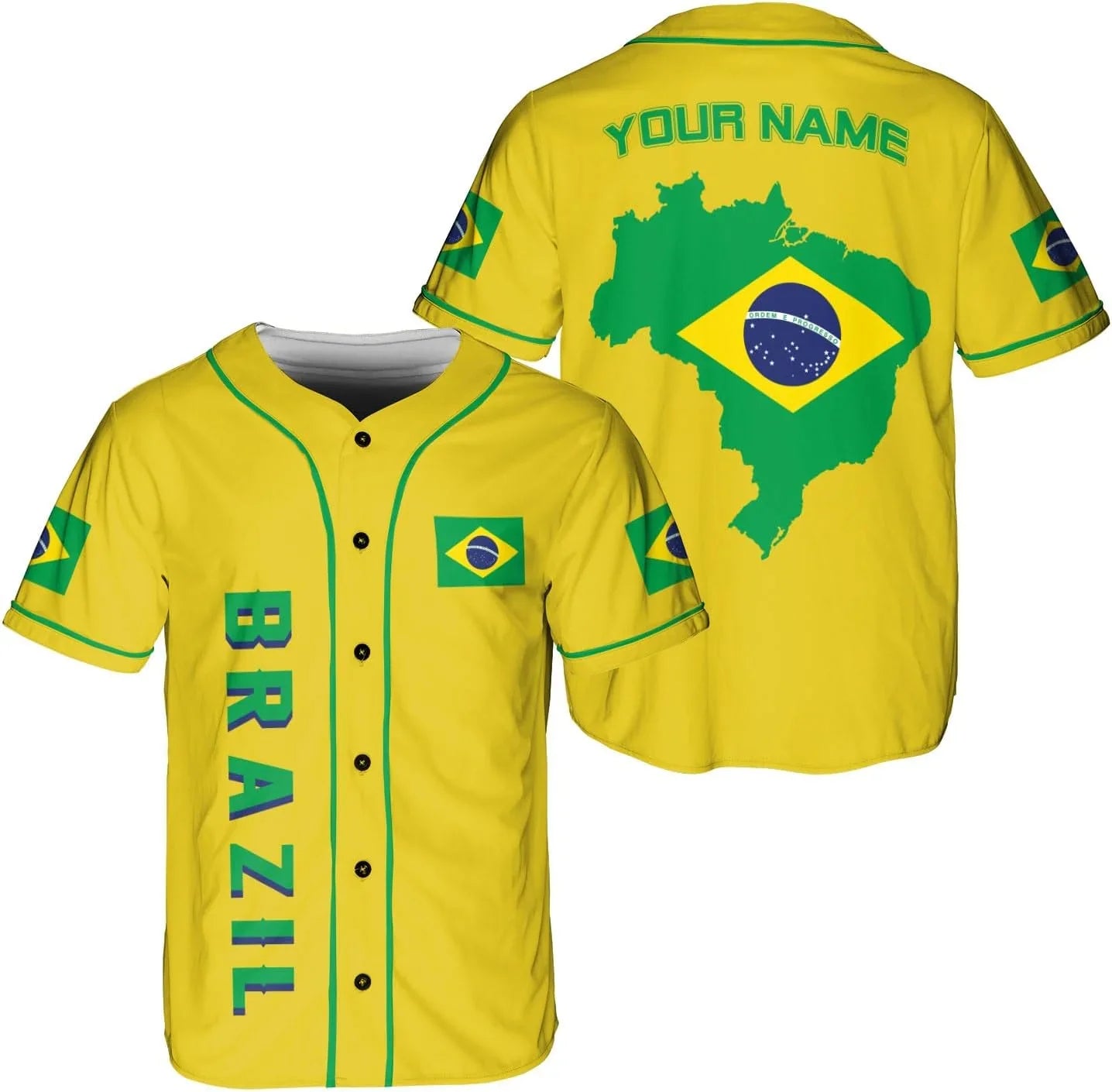 Brazil Flag & Coat of Arms Baseball Shirt