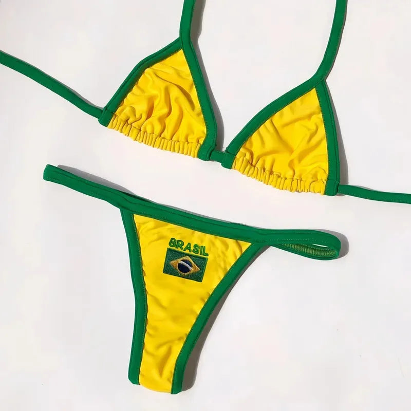 Brazil Flag Embroidered Bikini Set