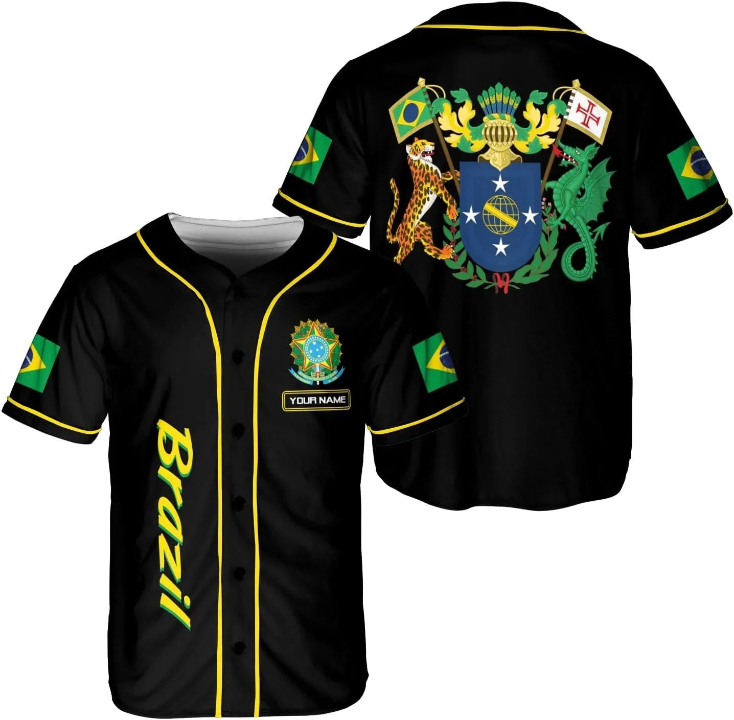 Brazil Flag & Coat of Arms Baseball Shirt