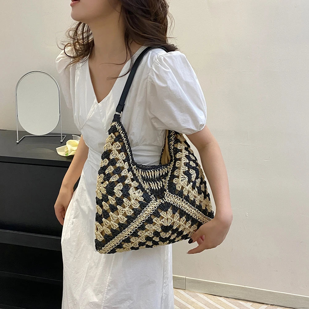 Bohemian Woven Straw Tote – Summer Beach Bag