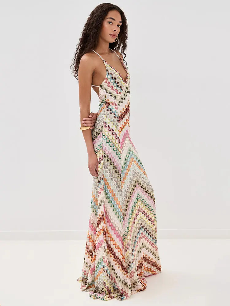 Women’s Crochet Halter Maxi Dress – Summer Knitwear