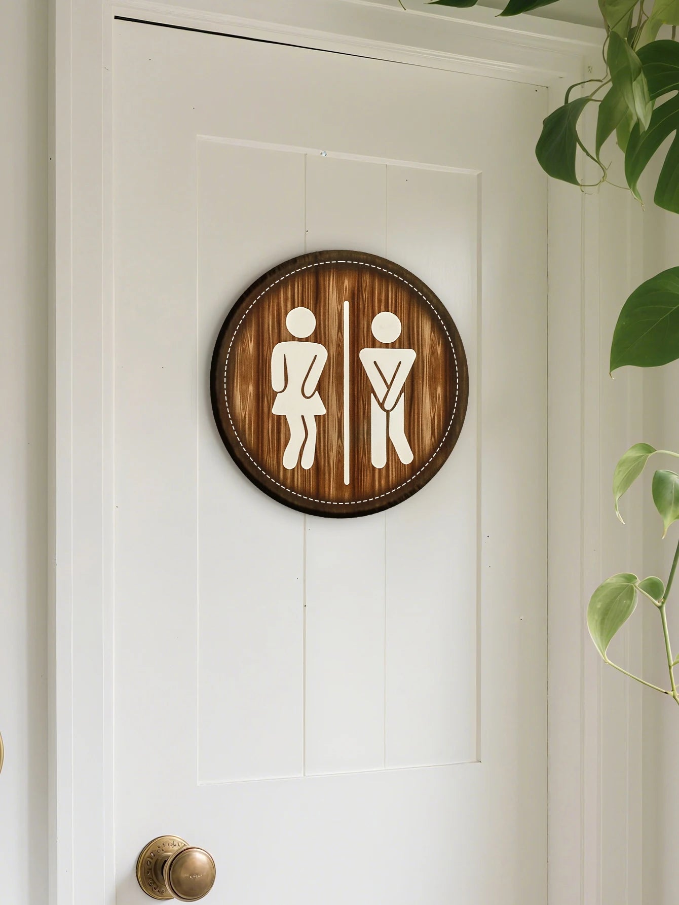 Macrame Round Bathroom Sign – Rustic Wooden Toilet Wall Decor