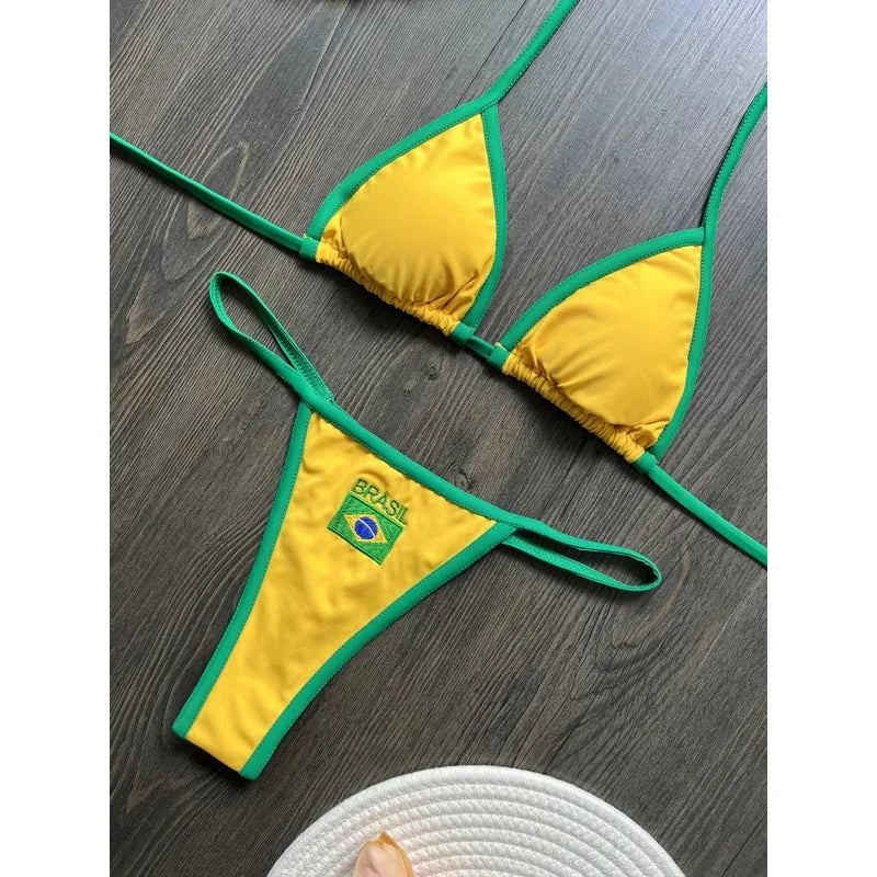 Brazil Flag Embroidered Bikini Set
