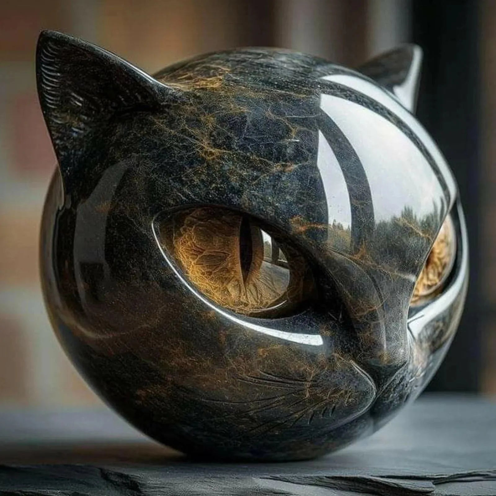 Black Cat Stone Decor