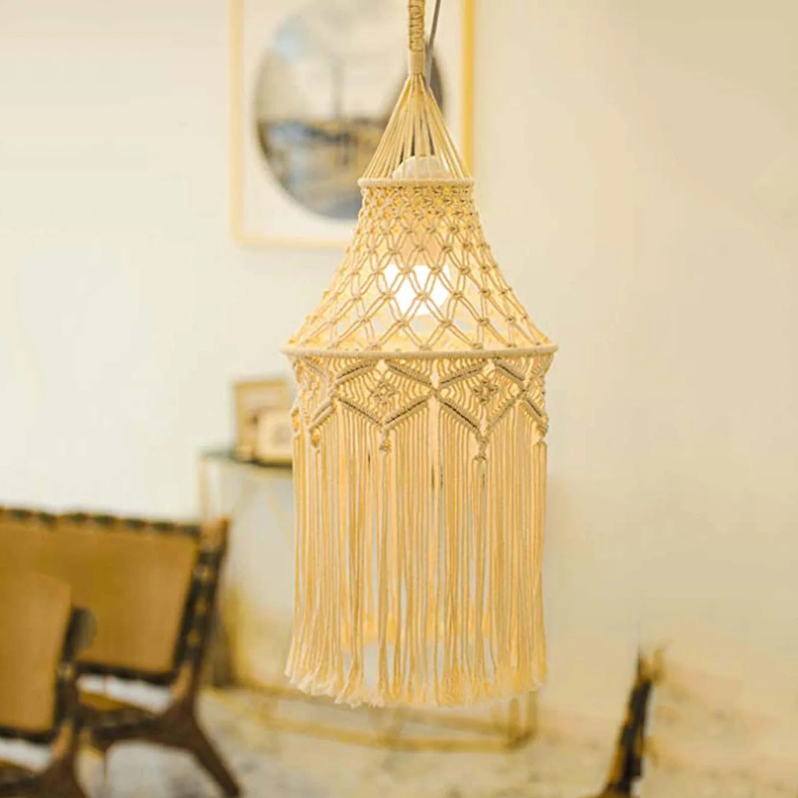 Macramé Hanging Lamp Shade – Nordic Boho Decor
