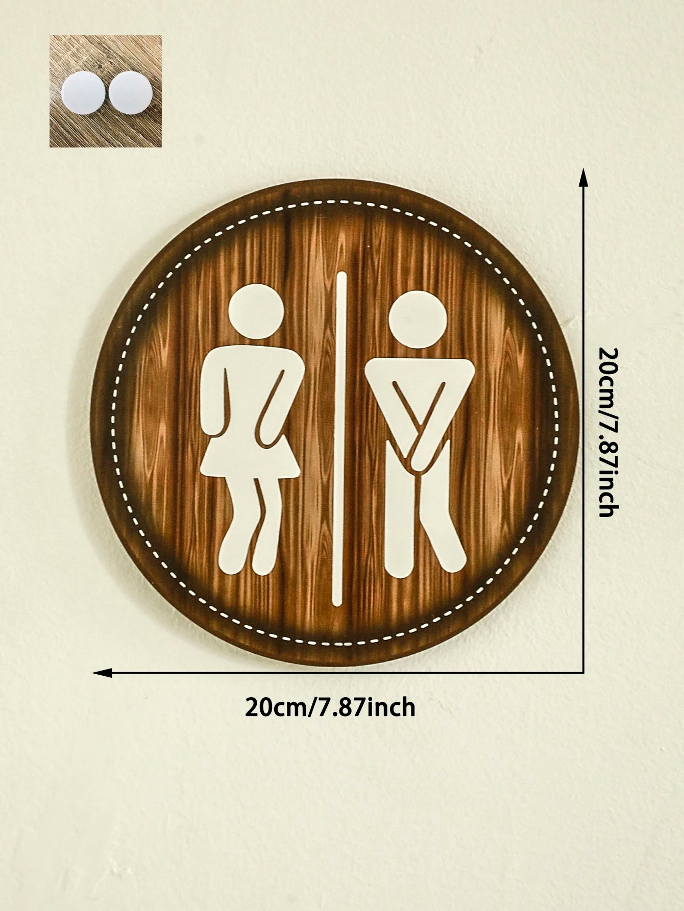 Macrame Round Bathroom Sign – Rustic Wooden Toilet Wall Decor