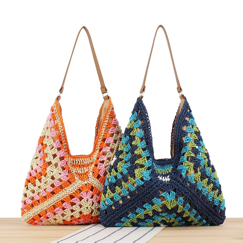 Bohemian Woven Straw Tote – Summer Beach Bag