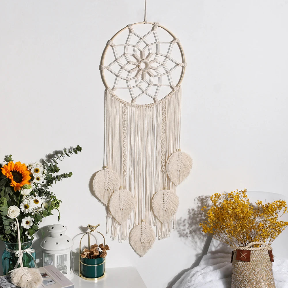 Macramé Dream Catcher – Boho Leaf Wall Decor